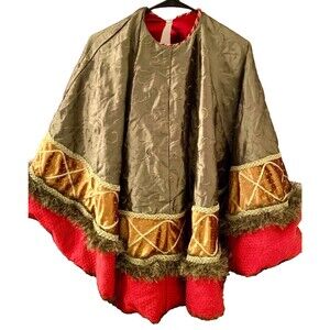 Handmade Luxurious Satin Christmas Tree Skirt 60" Red Gold Green Reversible EUC